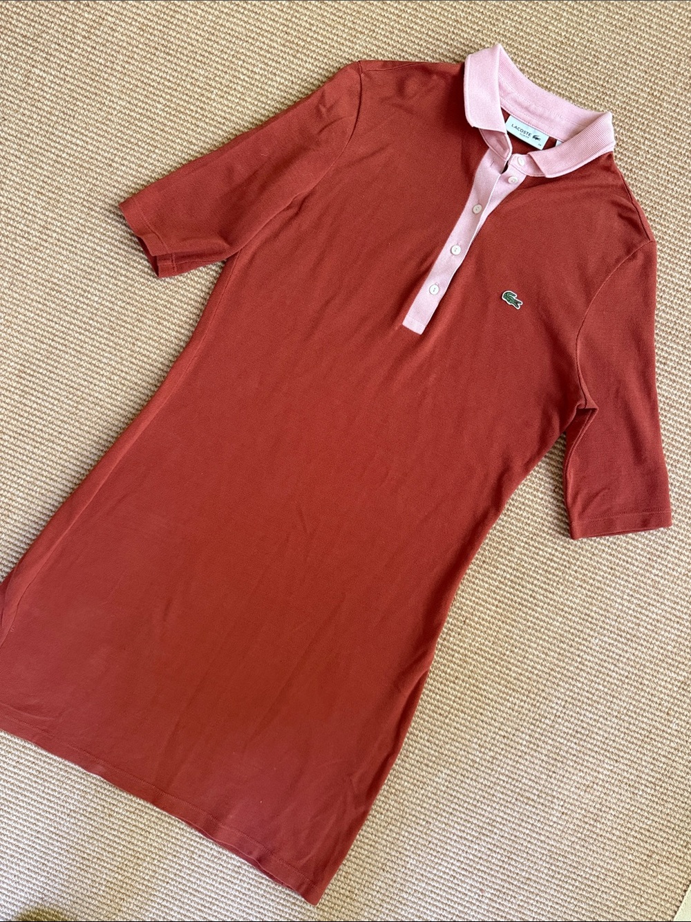 Lacoste Cotton Polo Dress- Rust with Pink Collar & Placket